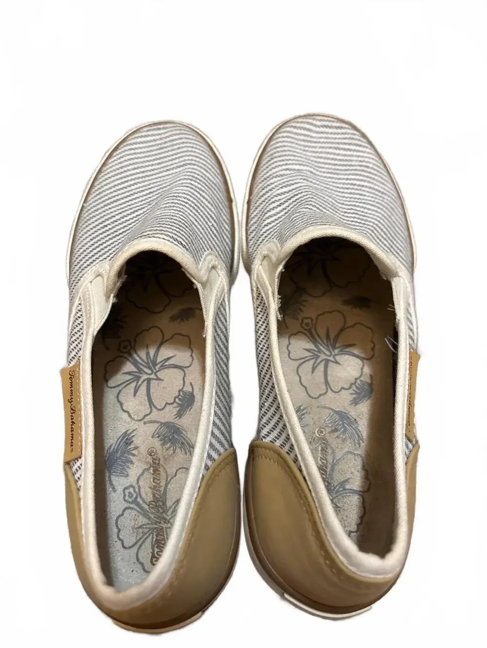Tommy Bahama Saylor Gray White Striped Canvas Slip On Boat Shoes Womens 8